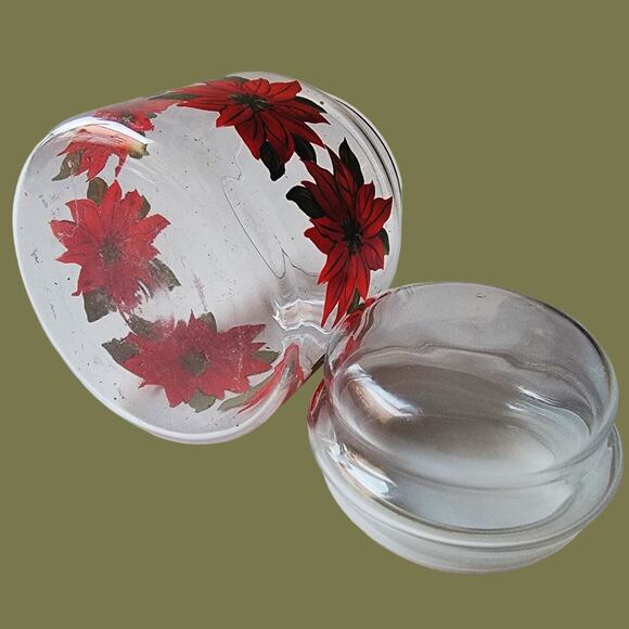 Vintage 1980s Libbey Glass Poinsettia Lidded Jar - Picture 3 of 4